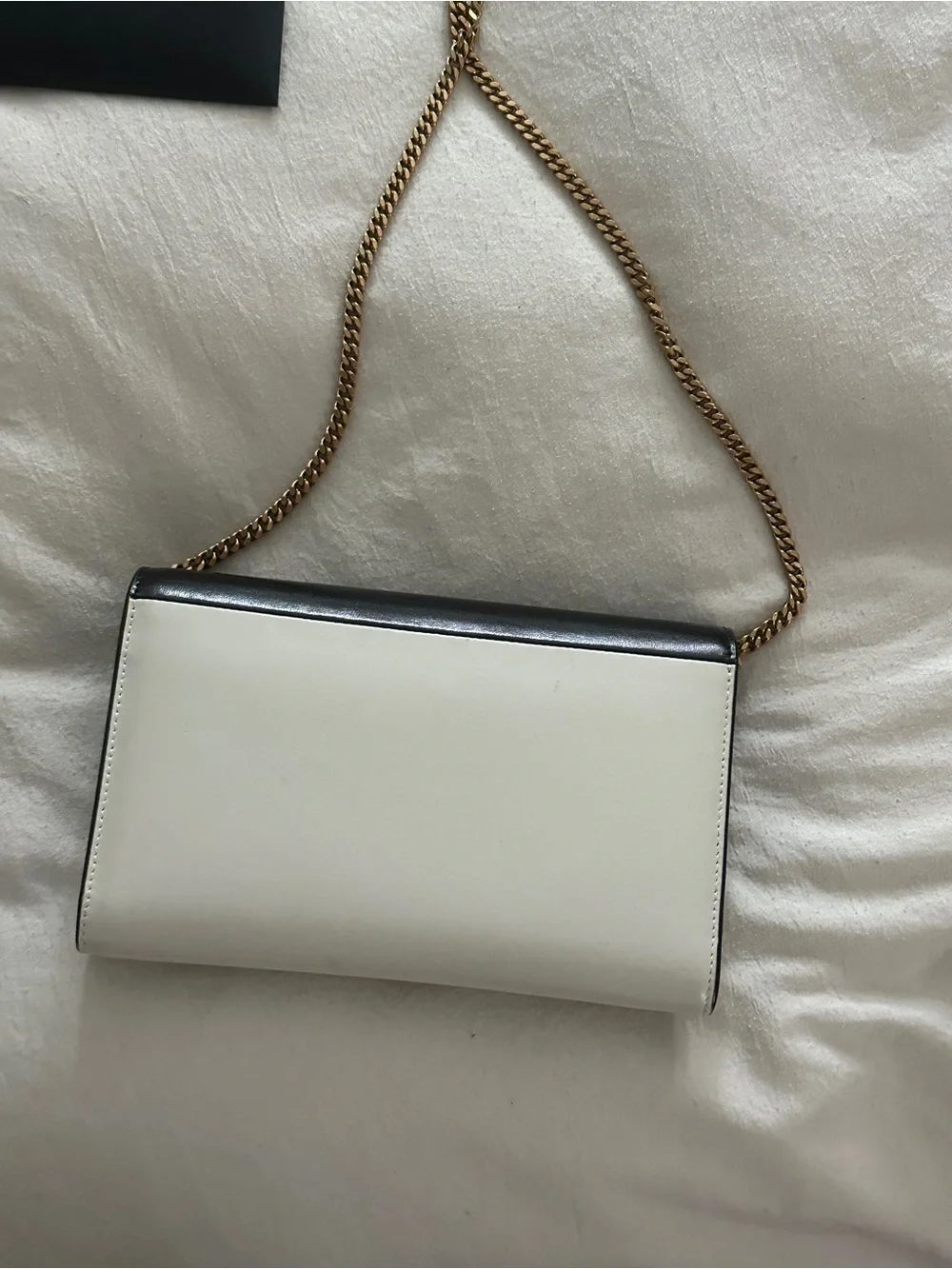 Saint Laurent Black and White Two-Tone Quilted YSL Chain Card Holder
